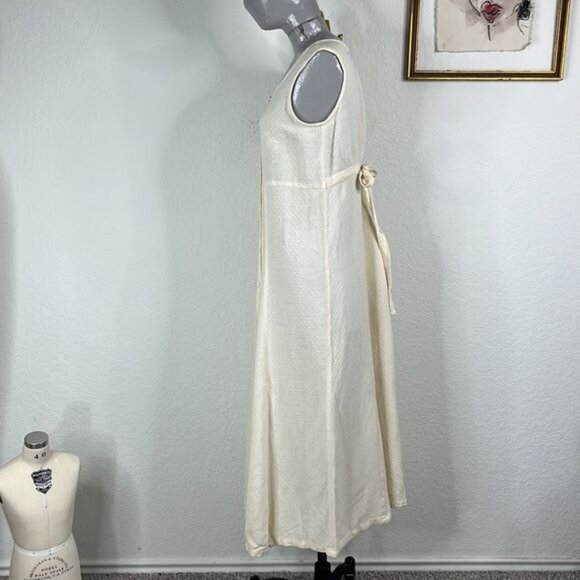 Eileen Fisher Linen Tie Back Perforated Button Sleeveless Dress - Picture 4 of 7